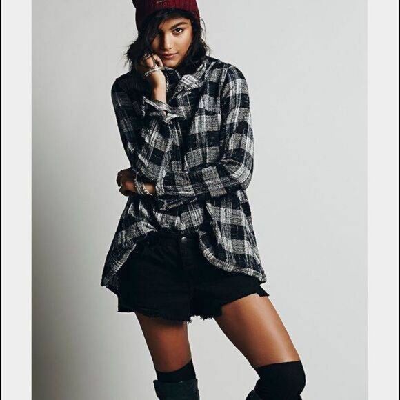 Free People-Walk In The Park Plaid Cowl Neck Tunic Top - Picture 2 of 12